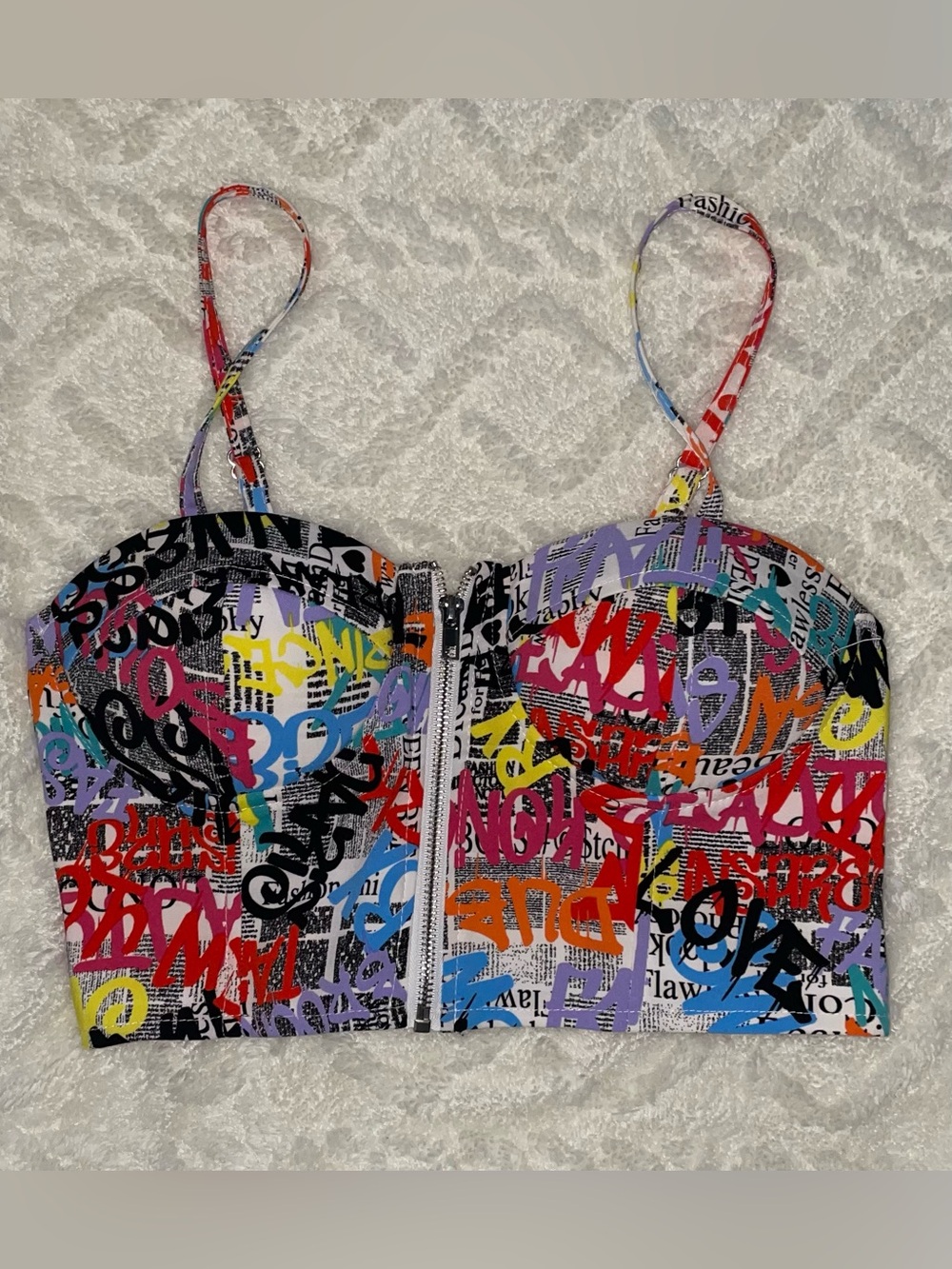 Say What? Multicolor Graffiti Print Bustier Tank Top